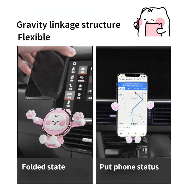 Cute Gravity Car Phone Holder - Secure and Adorable Mobile Stand for iPhone, Samsung, Huawei, and More